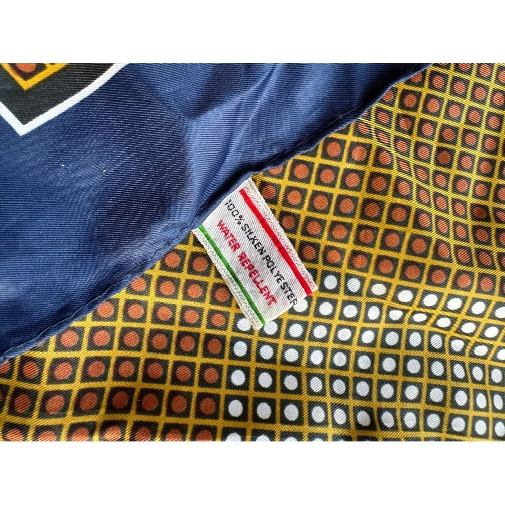 Vintage Silken‎ Polyester Geometric Square Scarf Navy Blue Gold Made in Japan